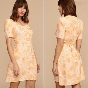 ROUJE MATHY YELLOW FLOWER PATTERN MINI FITTED FLARED DRESS SIZE EU 36/US S